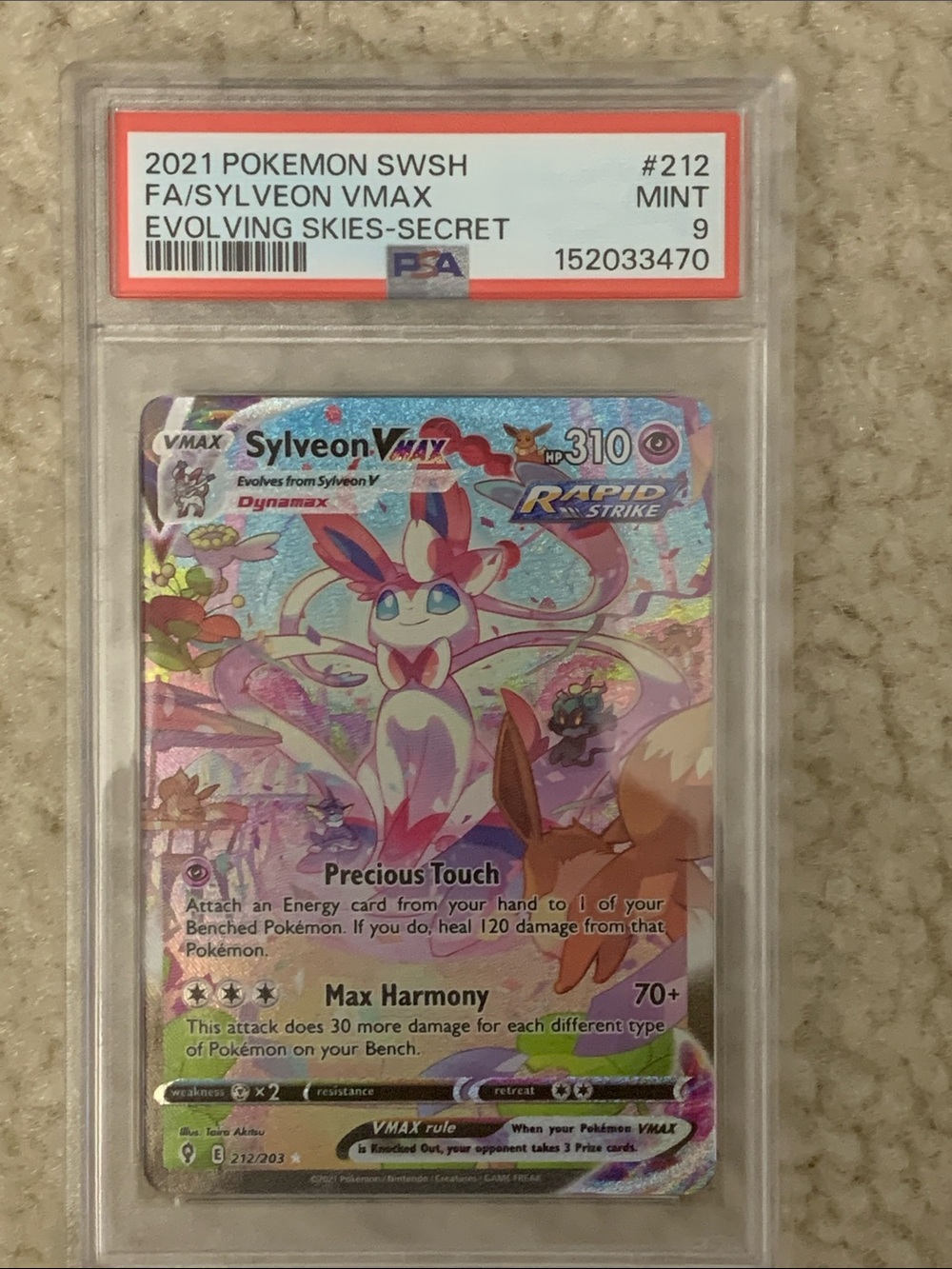 Sylveon VMAX Alternate Art PSA 9 212/203 Evolving Skies (2ND SYLVEON IS FREE)